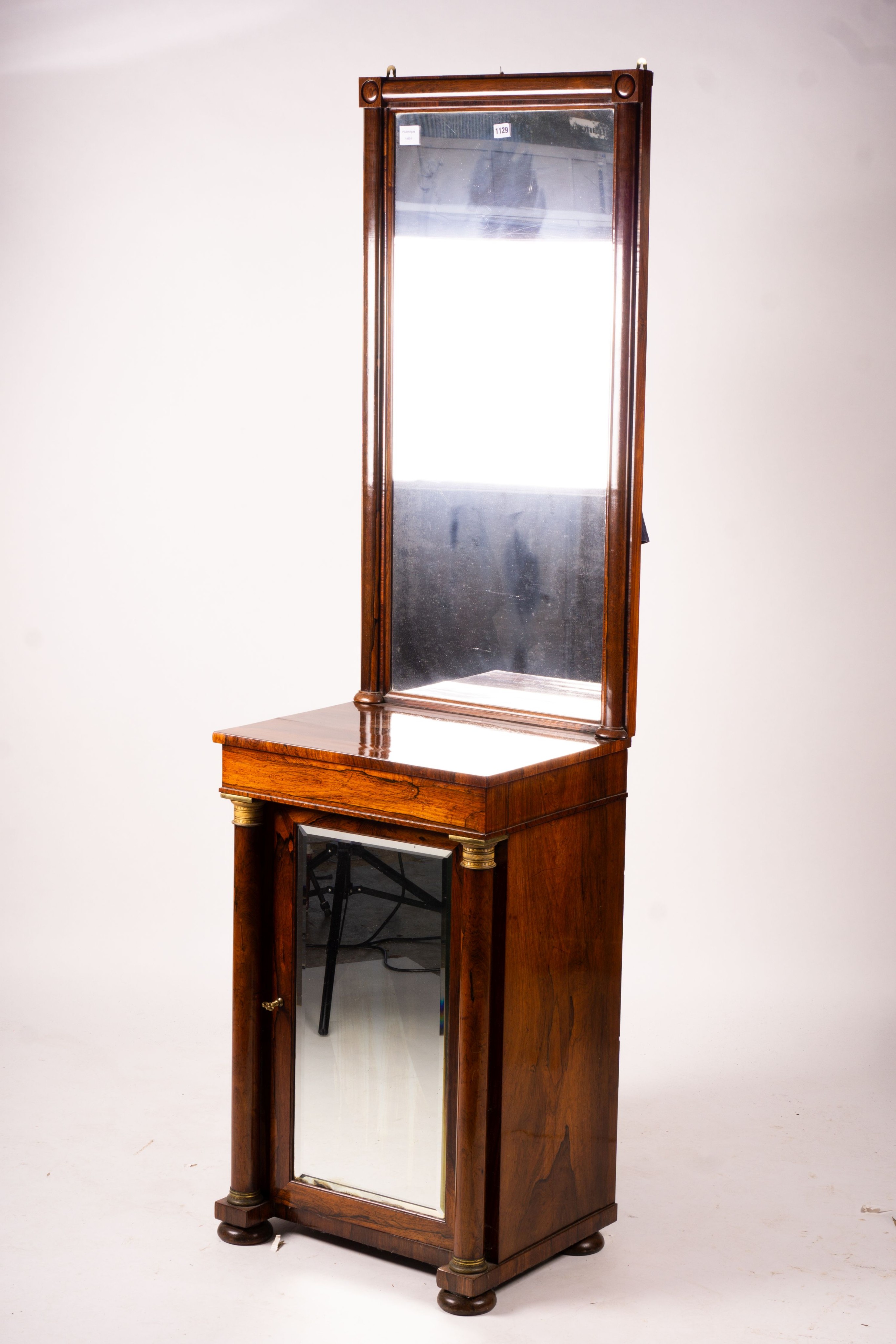 A Victorian rosewood pier cabinet and mirror, width 56cm, depth 40cm, height 200cm